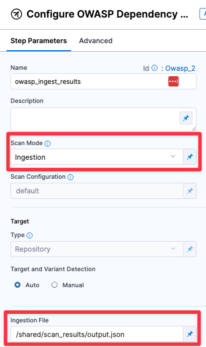 OWASP step using Ingestion mode